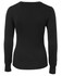A black knitted jumper featuring a ribbed hem and long sleeves, with a logo on the back.