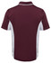 A maroon polo shirt featuring white side panels and a logo on the upper back.
