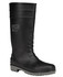 A black waterproof boot with a grey sole, featuring a logo. Designed for durability and functionality.