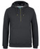 A dark grey 1/2 zip hoodie featuring a front pocket and a branded hood.