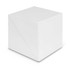 A plain white cube with a smooth surface, featuring a diagonal folded design on one side.