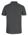 A grey polo shirt with a collar and short sleeves, featuring a logo. The back view displays the smooth fabric.