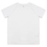 A white custom youth active T-shirt with raglan sleeves and a logo on the front.