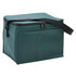 A cooler bag in dark green with a zip closure and a carrying strap. It features a plain design and a front pocket.