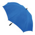 A blue umbrella featuring a sleek design, complete with a handle and a logo.