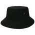 A black brim bucket hat featuring a gold eyelet detail and a structured design. Includes a logo.