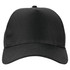 A black polycotton cap featuring a structured design and an adjustable strap at the back.