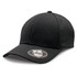 A black cap with a curved visor and branding on the underside of the peak.