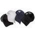 A collection of premium soft mesh trucker caps in black, navy, and white, featuring a logo on each cap.
