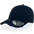 A navy blue cap with a damaged brim, featuring a logo on the side.