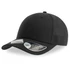 A black cap with a curved visor and a logo on the side, designed for headwear.