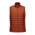 An orange thermal vest with a high collar and zip closure, featuring a logo. Ideal for cooler weather.