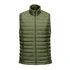 A green thermal vest with a high collar, featuring a zip front and a sleek, quilted design.