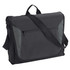 A black satchel bag with grey accents, featuring a front zip pocket and a shoulder strap. It has a logo.