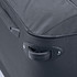 Black wheeled duffle bag featuring sturdy wheels and a zippered opening. Includes a logo on the side.