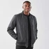 A men's thermal jacket in dark grey with a quilted pattern and a front zip closure. Features a logo on the chest.