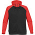 Men's Omega Zip Hoody in black and red, featuring a zip front and a hood, with a pouch pocket and branding.