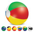 A beach ball with a green, red, yellow, and blue design, along with various smaller beach ball styles below.