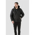 A black hooded jumper with a front zipper and drawstrings, designed for men. The model is posing against a plain background.