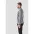 A grey full zip fleece jacket featuring a high collar and side pockets, shown on a model from the side.