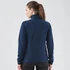 A navy women's fleece jumper with a 1/4 zip and a fitted design, featuring a logo on the back.