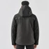 A black men's thermal jacket featuring a hood, showing the back view and a slight logo detail.