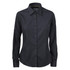 A black button-up shirt for women with a fitted design and long sleeves. The shirt features a collar and buttons.