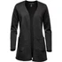 A Women's Chelsea Open Cardigan in a textured dark grey with pockets and a relaxed fit. Features a branding logo.