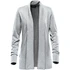 A grey women's Soho cardigan featuring an open front and long sleeves, with a logo on the inside.