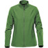 A green women's jacket with a half-zip front and a textured pattern, featuring a logo on the sleeve.