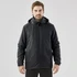 A black Men's Nautilus 3 in 1 Jacket with a hood, featuring a logo on the chest and side pockets.