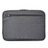 A grey laptop sleeve with a zippered compartment, designed for a 16-inch laptop. It features a textured fabric and branding.