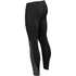 A pair of black women's yoga pants with a textured grey panel along the side and a fitted design.