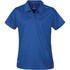 A blue women's polo shirt featuring a collared design and a subtle logo.
