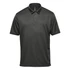 A dark green short sleeve polo shirt featuring a collar and a logo on the chest.
