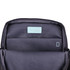 A laptop bag in black with a geometric pattern and an interior pocket, featuring a logo.