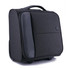 A wheeled underseat luggage bag in black fabric with a smooth side panel and a handle on top.