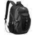 A black Swissdigital Vector Backpack featuring multiple compartments and a logo, designed for carrying laptops.