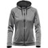 A grey women's hoody features a zip front, adjustable hood, and has a logo. Perfect for casual wear.
