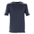 A short-sleeved men's t-shirt in dark navy blue with a logo on the side.