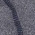 A close-up of a textured grey fabric with a contrasting navy seam, featuring a logo.