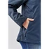 A women's lightweight rain jacket in navy blue featuring a side pocket and a sleek design.