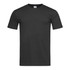 A black fitted t-shirt with short sleeves, featuring a logo on the label. Perfect for casual wear.