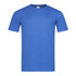 A blue fitted t-shirt with short sleeves and a round neckline. It features a logo on the label.