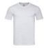 A white fitted T-shirt with short sleeves, featuring a logo on the label. Perfect for casual wear.