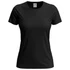 A black Women's Classic T-shirt featuring short sleeves and a round neckline, with a logo on the label.
