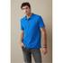 A blue heavyweight polo shirt for men, displayed on a model against a neutral background. The shirt features a logo.