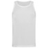 A white men's active sports top with a sleeveless design, featuring a logo.