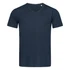 A navy blue men's t-shirt with a V-neck design. The shirt features a small logo on the neckline.