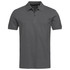A dark grey polo shirt with a classic collar and short sleeves. It features a logo on the chest.